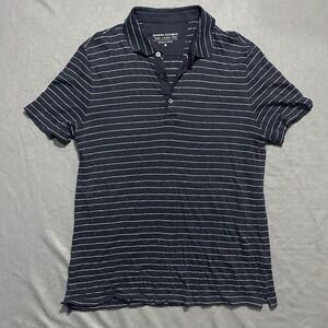 Banana Republic Mens Size XL Soft 100% Linen Short Sleeve Polo Shirt Navy Stripe